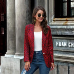 Women's Red Leopard Print Button-Up Blazer - Vignette | My Léopard