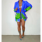 Blazer Léopard Patchwork Bleu