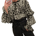 Women's Gray Leopard Ruffle Blouse - Vignette | My Léopard
