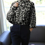 Grey Leopard Print Stand Collar Blouse - Vignette | My Léopard