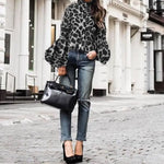 Gray Puff Sleeve Leopard Blouse - Vignette | My Léopard