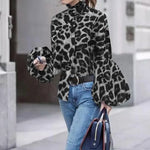 Gray Puff Sleeve Leopard Blouse - Vignette | My Léopard