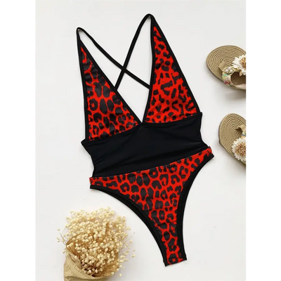 One Piece Swimsuit Women 2023 New Leopard V Neck Swimwear
