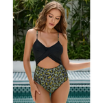 Leopard Green and Black High Waisted Swimsuit - Vignette | My Léopard