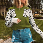 Women's Light Green Leopard Print Sweater - Vignette | My Léopard