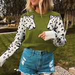 Women's Light Green Leopard Print Sweater - Vignette | My Léopard