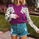 Women's Purple Leopard Print Sweater - Vignette | My Léopard