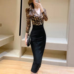 Leopard and Black Long Pencil Dress - Vignette | My Léopard