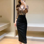 Leopard and Black Long Pencil Dress - Vignette | My Léopard
