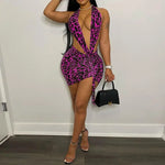 Robe de Soirée Courte Léopard Violette - Vignette | My Léopard