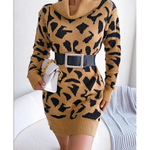 Robe Léopard à Col Roulé Tombant Kaki - Vignette | My Léopard