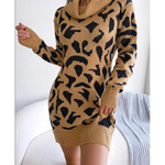 Robe Léopard à Col Roulé Tombant Kaki - Vignette | My Léopard