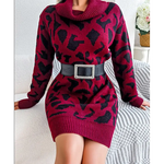 Robe Léopard à Col Roulé Tombant Rouge - Vignette | My Léopard