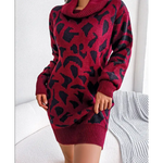 Robe Léopard à Col Roulé Tombant Rouge - Vignette | My Léopard