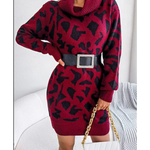 Robe Léopard à Col Roulé Tombant Rouge - Vignette | My Léopard