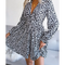 Robe Léopard Courte Manches Lanternes Blanche