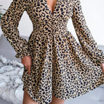Short Leopard Dress with Lantern Sleeves in Khaki - Vignette | My Léopard