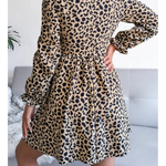 Short Leopard Dress with Lantern Sleeves in Khaki - Vignette | My Léopard