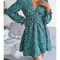 Robe Léopard Courte Manches Lanternes Verte