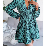 Short Green Leopard Dress with Lantern Sleeves - Vignette | My Léopard
