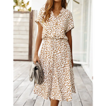 White Leopard Print Bohemian Midi Dress - Vignette | My Léopard