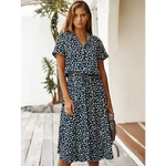 Navy Blue Leopard Print Bohemian Midi Dress - Vignette | My Léopard