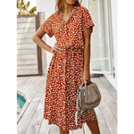 Robe Mi-Longue Bohème Motif Léopard Orange - Vignette | My Léopard