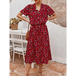 Robe Mi-Longue Bohème Motif Léopard Rouge - Vignette | My Léopard