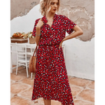 Robe Mi-Longue Bohème Motif Léopard Rouge - Vignette | My Léopard