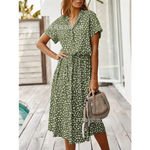 Green Leopard Print Bohemian Midi Dress - Vignette | My Léopard