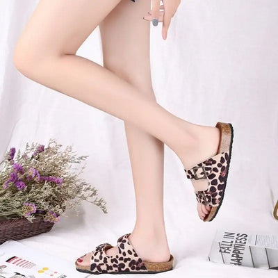 sandales beiges léopard à doubles brides
