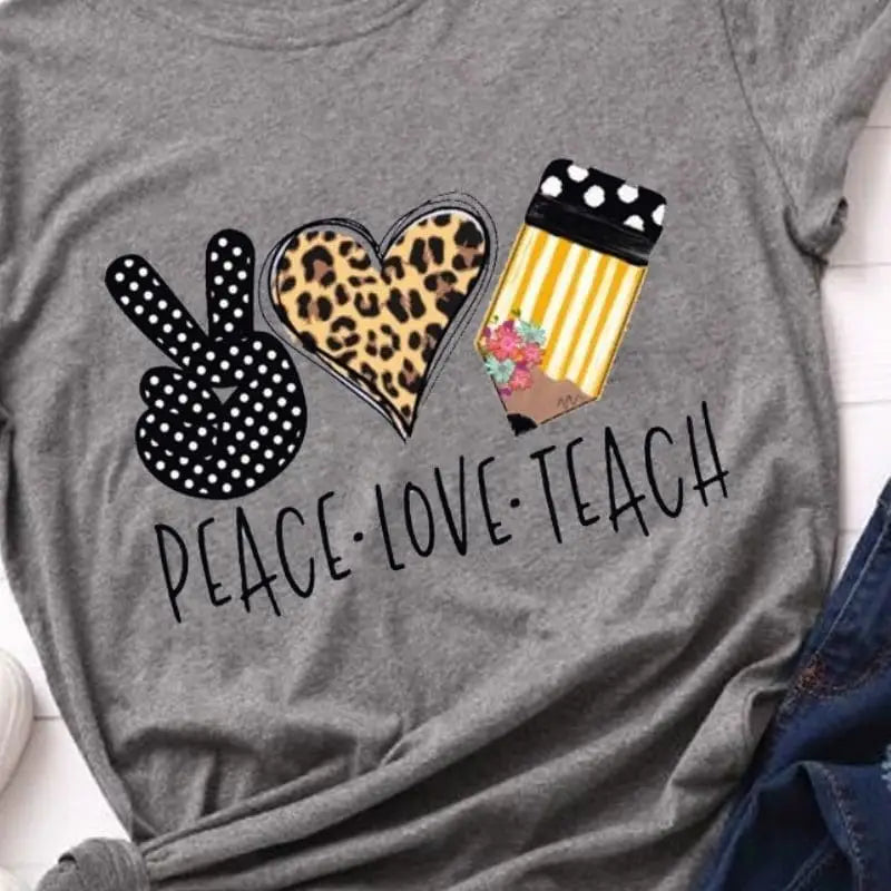 T shirt léopard peace love teach.