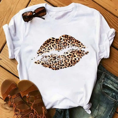 T shirt bouche léopard craquelé.