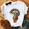 Tee shirt blanc imprimé bouche léopard.