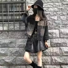 Chaqueta vaquera de leopardo negra para mujer