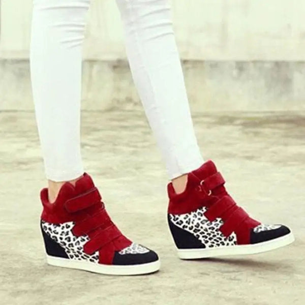 Baskets femme blanches tendance à imprimé léopard et plateforme épaiss