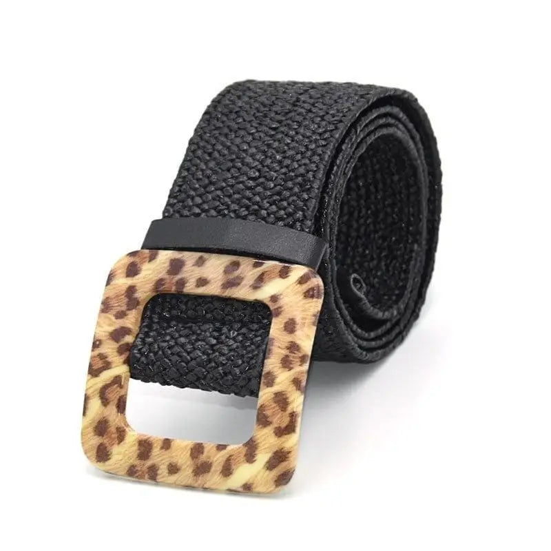 Ceinture noire léopard boucle carrée.