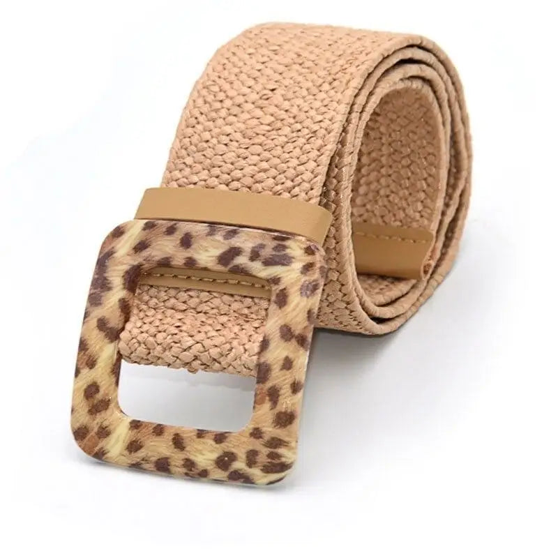 Ceinture rose boucle carrée léopard.
