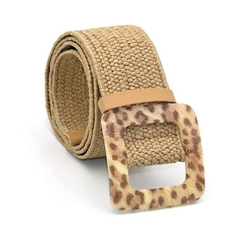 Ceinture boucle carrée léopard marron.