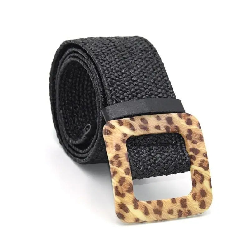 Ceinture noire boucle carrée léopard.