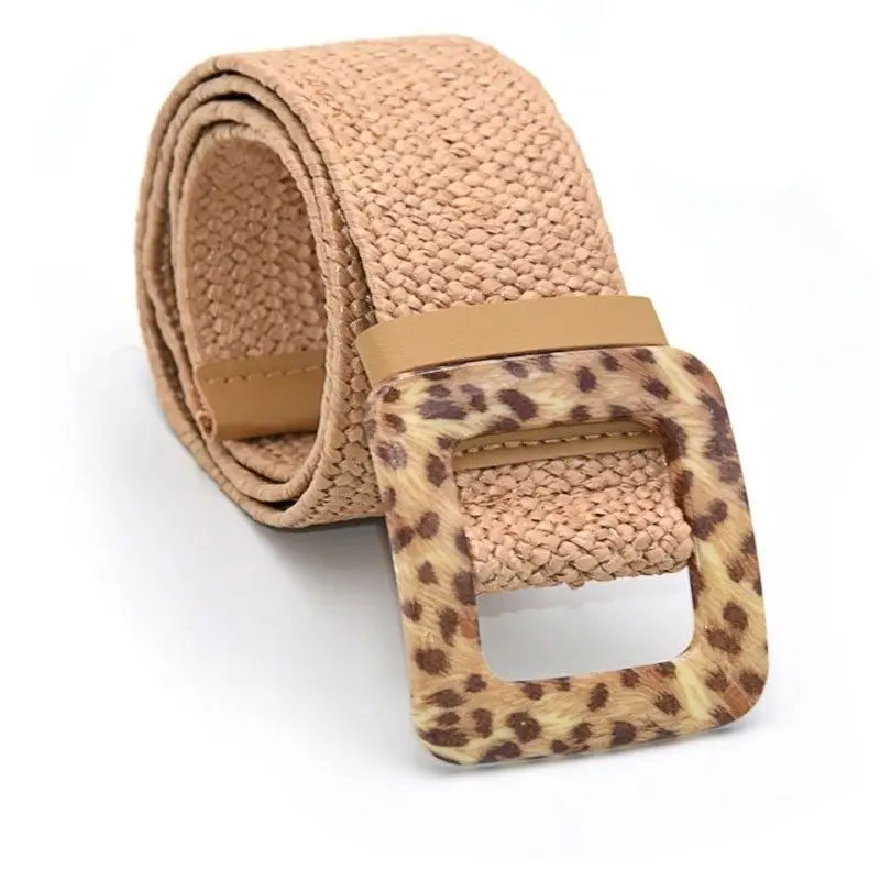 Ceinture léopard boucle carrée rose.