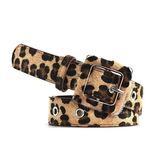 Ceinture beige faux poils léopard.