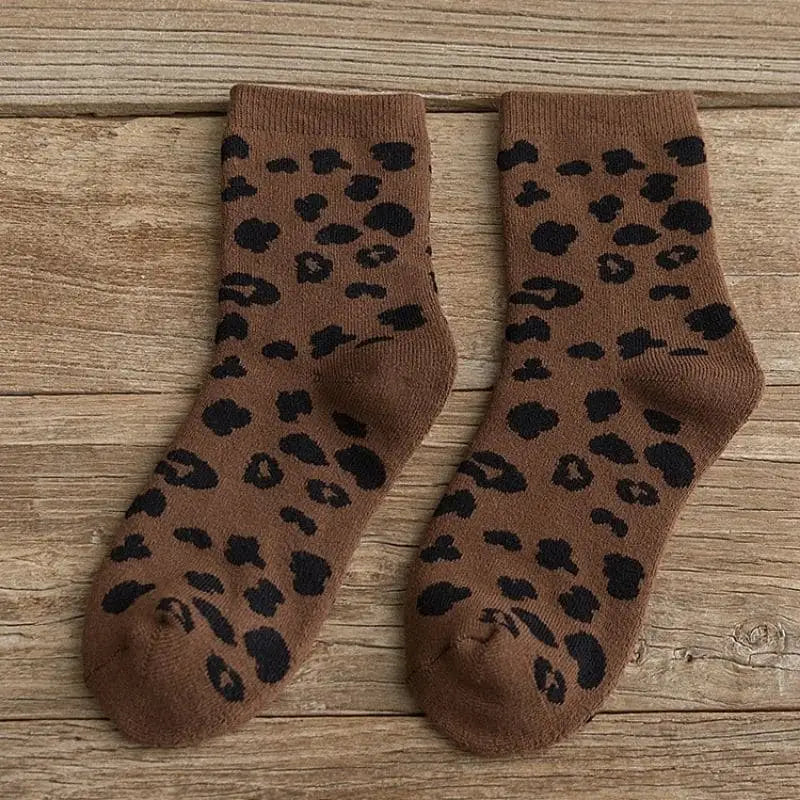 Lot de 5 paires de chaussettes en maille côtelée - Beige/motif léopard -  FEMME