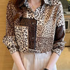 2022 Spring New Leopard Patchwork Print Satin Shirt Women