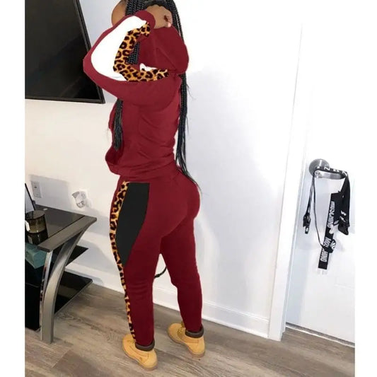 Jogging bordeaux léopard à poches.