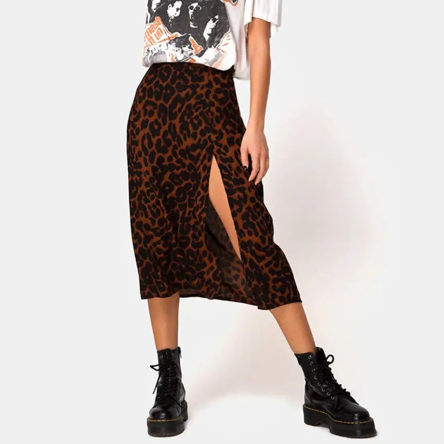Jocoo Jolee Elegant Leopard Floral Printing Long Skirt Women