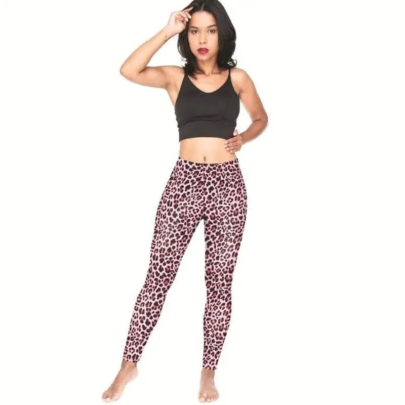 Legging rose pale léopard.