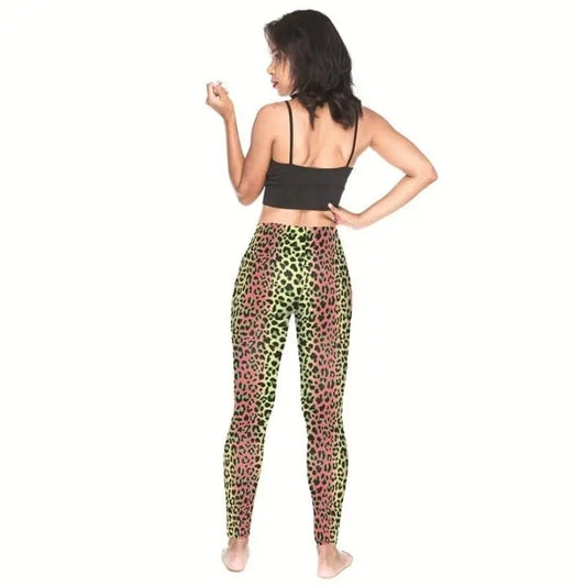 Dos legging yoga léopard rose et vert.