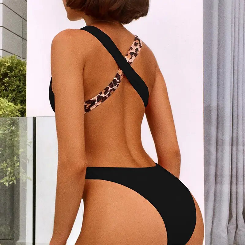 Sexy Hollow Out Bandage Bikini Bodysuit Fashion Patchwork
