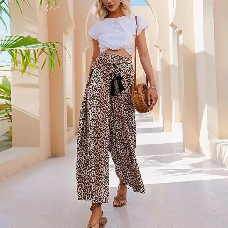 Pantalon léopard fluide noué.